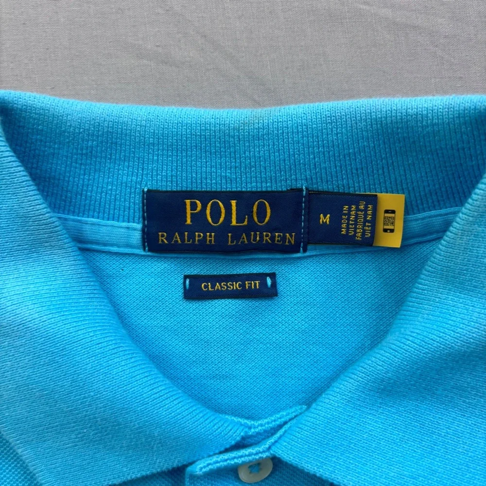Polo Ralph Lauren Mens Classic Fit Polo Shirt Turquoise Blue Yellow Pony Size M